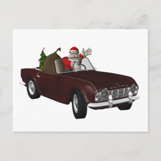 Jolly Santa Driving Triumph TR4 Holiday Postcard