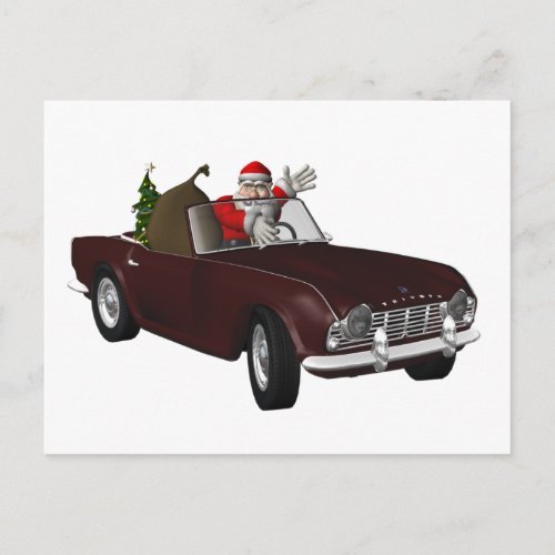 Jolly Santa Driving Triumph TR4 Holiday Postcard