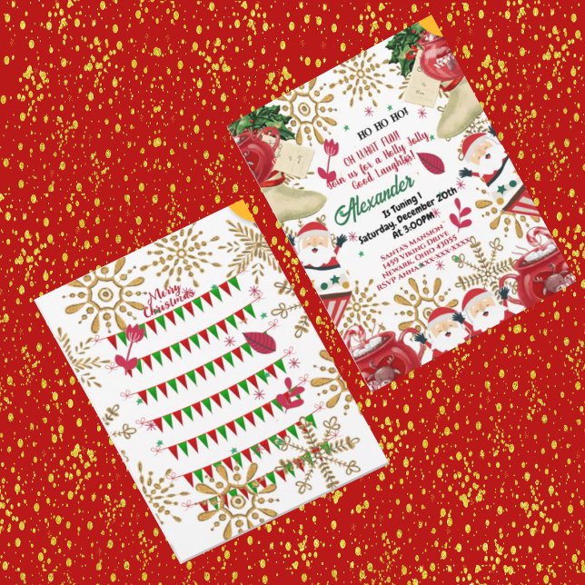 Jolly Santa Gold Snowflake Christmas 1st Birthday  Announcement (Creator Uploaded)