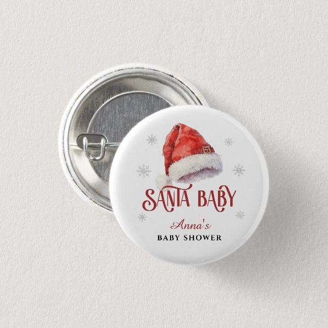 Jolly Santa Hat Baby Shower guest keepsake gift Button (Front & Back)