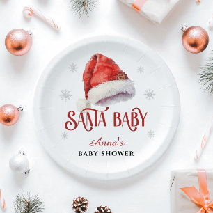 Jolly Santa Hat Baby Shower Paper Plates