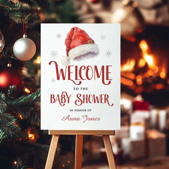 Jolly Santa Hat Baby Shower Welcome Sign | Zazzle