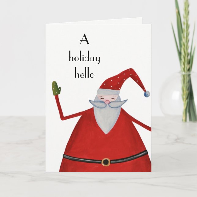 Jolly Santa Holiday Hello Fun Christmas Greeting Card (Front)