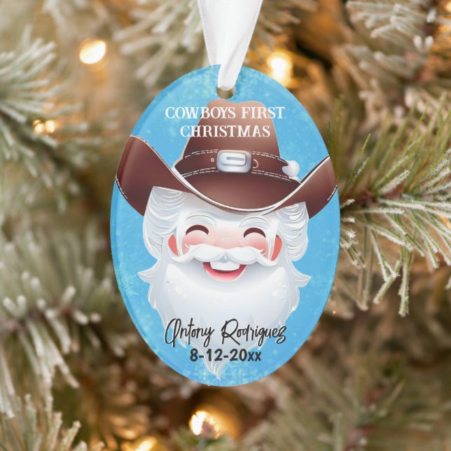 Jolly Santa in a Western Hat Babys 1st Christmas Ornament (Tree)
