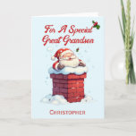 Jolly Santa in Chimney Great Grandson Christmas  Holiday Card