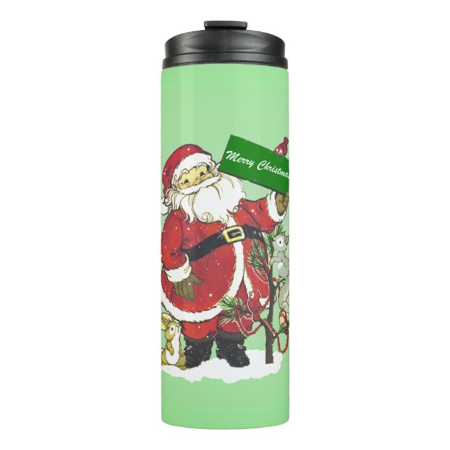 Jolly Santa Merry Christmas Sign Forest Animals Thermal Tumbler (Front)
