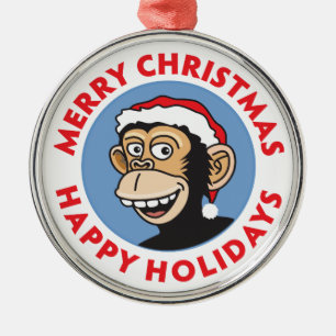Jolly Santa Monkey Metal Ornament