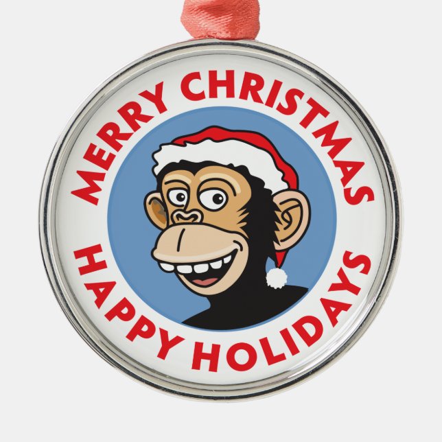 Jolly Santa Monkey Metal Ornament (Front)
