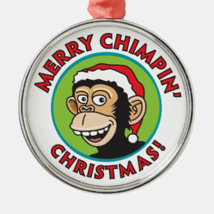 Jolly Santa Monkey Metal Ornament