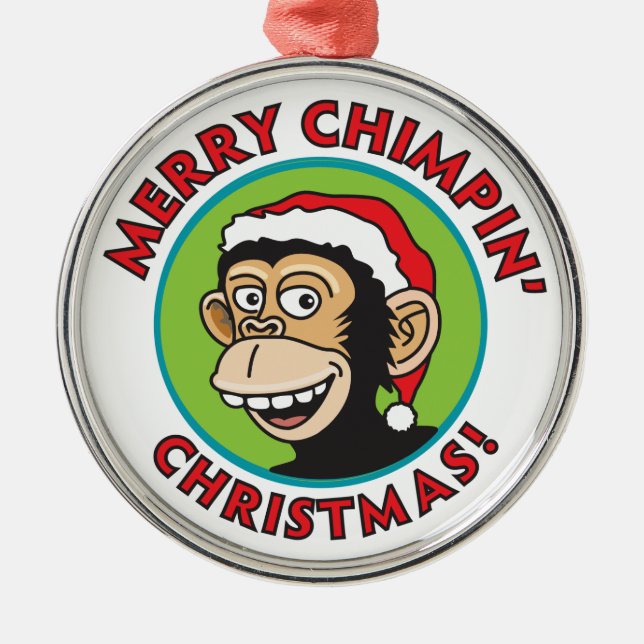 Jolly Santa Monkey Metal Ornament (Front)