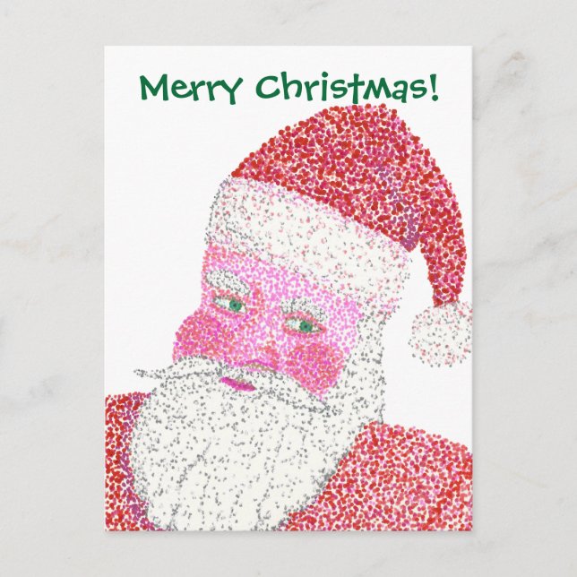Jolly Santa Pointillism Merry Christmas Postcards (Front)