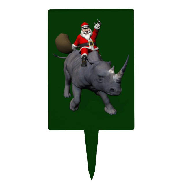 Jolly Santa Riding A Rhino Cake Topper (Front)