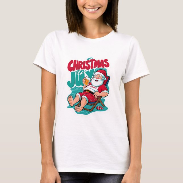 Jolly Santa Savoring a Frosty Brew T-Shirt (Front)