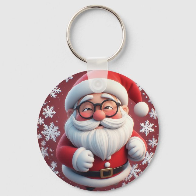 🎅 Jolly Santa Snowflake Holiday Charm ❄️ Keychain (Front)