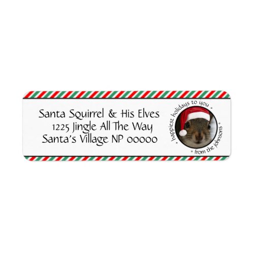 Jolly Santa Squirrel Says Happiest Holidays Label