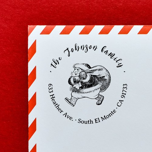 Jolly Santa Vintage Holiday Family Return Address Rubber Stamp