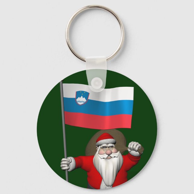 Jolly Santa Visiting Slovenia Keychain (Front)