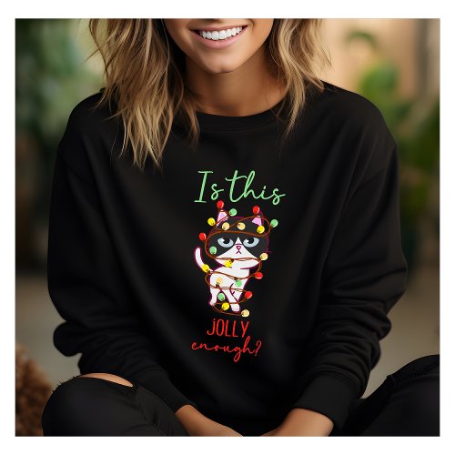 Jolly sarcastic white cat christmas tree lights T_Shirt