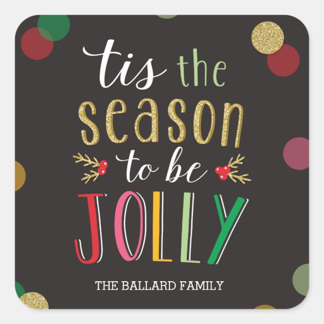 Jolly Season Holiday Sticker or Envelope Seal (Front)