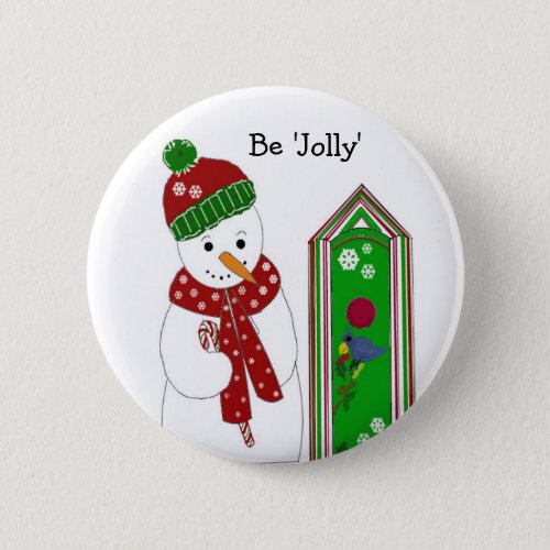 Jolly Snowman and Bird House Pinback Button