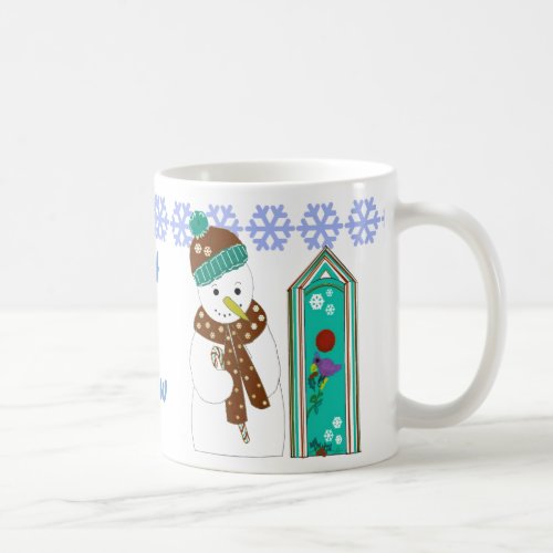 Jolly Snowman and Bird Houses Coffee Mug