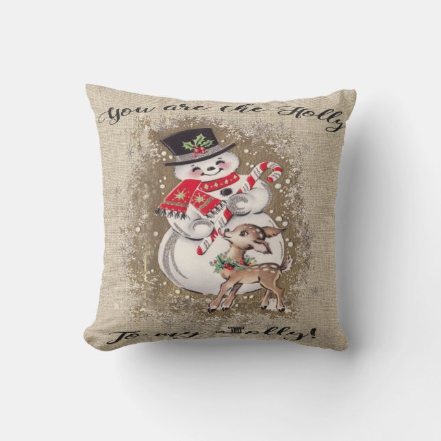 Jolly Snowman and Reindeer! So cute... Throw Pillow (Front)