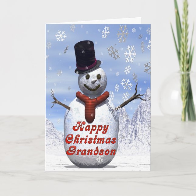Jolly snowman  Christmas card for Grandson (Front)