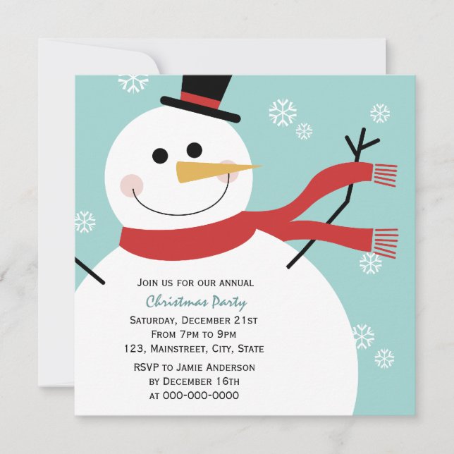 Jolly Snowman Christmas Party Invitation (Front)