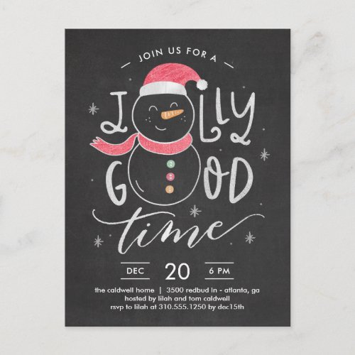 Jolly Snowman Christmas Party Invitation Postcard