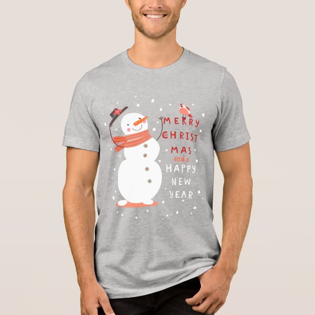 Jolly Snowman Christmas - Warm Wishes Tri-Blend Shirt (Front)