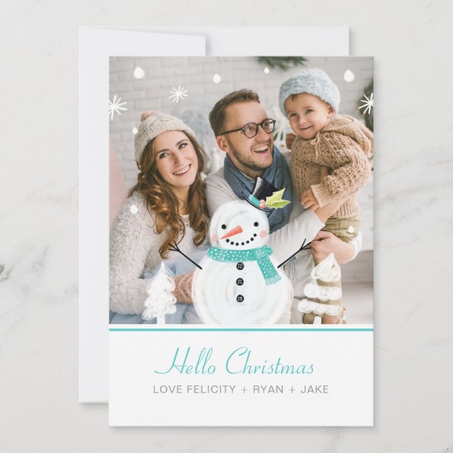 Jolly Snowman Christmas Winter Scenery Photo Card (Front)