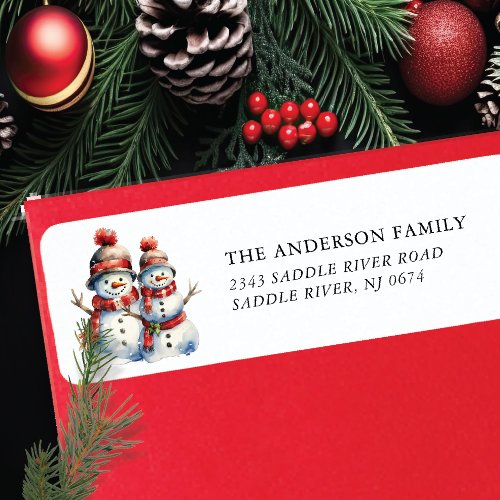 Jolly Snowman Couple Return Address Label