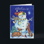 Jolly Snowman & Forest Friends Christmas Card<br><div class="desc">What a happy,  jolly snowman to be surrounded by all his animal friends!  He’s all decked out for the Christmas with his jingle bell hat and warm scarf around his neck.</div>