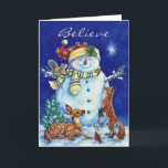 Jolly Snowman & Forest Friends Christmas Card<br><div class="desc">What a happy,  jolly snowman to be surrounded by all his animal friends!  He’s all decked out for the Christmas with his jingle bell hat and warm scarf around his neck.</div>