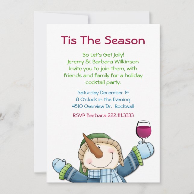 Jolly Snowman Holiday Cocktail Party Invitation (Front)