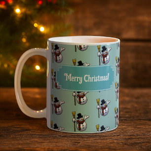 Jolly Snowman Merry Christmas! Pixel Art Pattern Coffee Mug