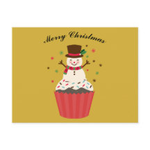 Jolly Snowman on a Cupcake Christmas Card