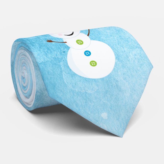 Jolly Snowman Santa Cap Textured Blue with Name Neck Tie (Rolled)