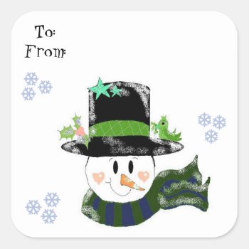Jolly Snowman Square Sticker by seashell2 at Zazzle