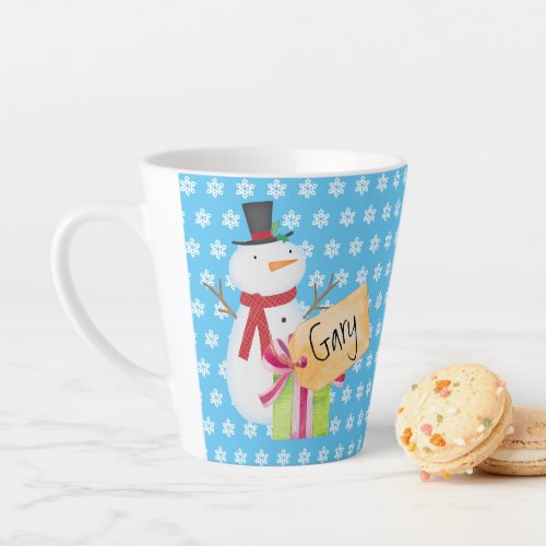 Jolly Snowman With A Christmas Present Latte Mug