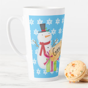 Jolly Snowman With A Christmas Present Latte Mug