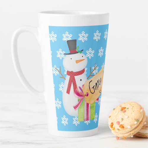 Jolly Snowman With A Christmas Present Latte Mug