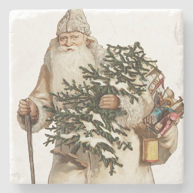 Jolly St Nick With Christmas Tree Stone Coaster (Front)