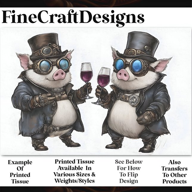 Jolly Steampunk Pigs + Red Wine AH8 Decoupage Tissue Paper (Creator Uploaded)