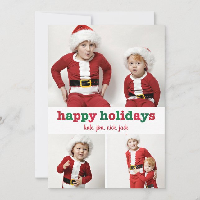 Jolly Stripes Happy Holidays Photo Card (Front)