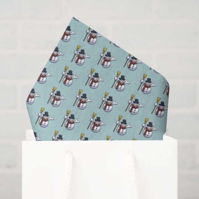 Jolly Top Hat Snowman Christmas Pixel Art Pattern Tissue Paper (Gift Bag)