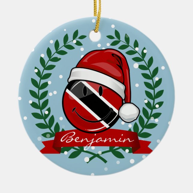 Jolly Trinidad Flag Christmas Style Ceramic Ornament (Front)
