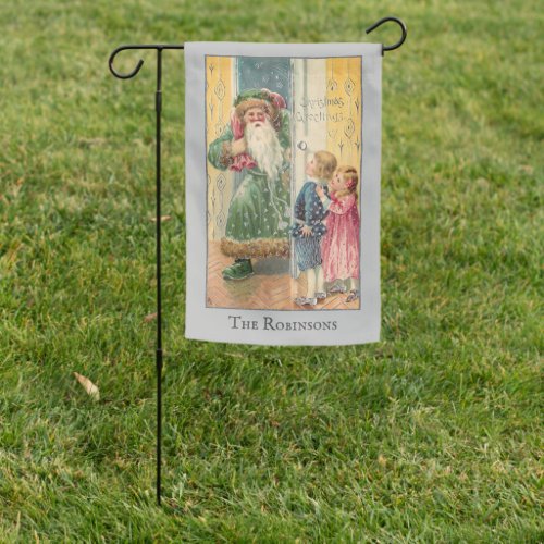 Jolly Victorian Father Christmas with Children Garden Flag