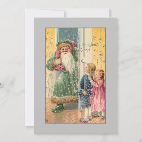 Jolly Victorian Father Christmas with Children Holiday Card
