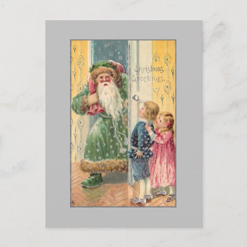 Jolly Victorian Father Christmas with Children Postcard